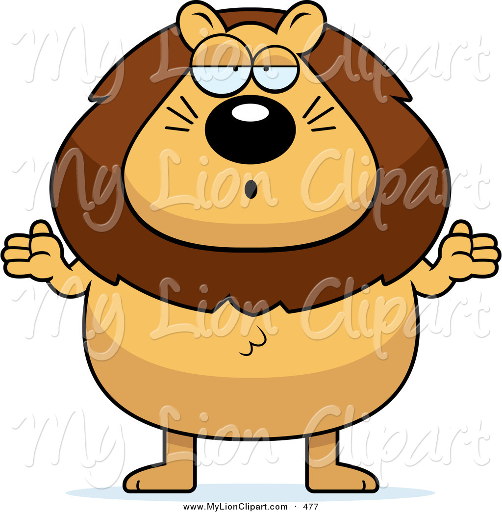 Clipart of a Careless Plump Orange Lion Shrugging by Cory Thoman.