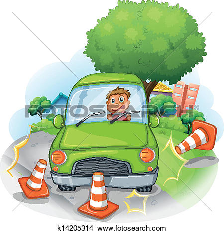 Clipart of A violet car bumping the big tree at the road k14510281.