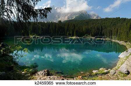 Stock Image of Carezza Lake (Karersee) in the Italian Dolomites.