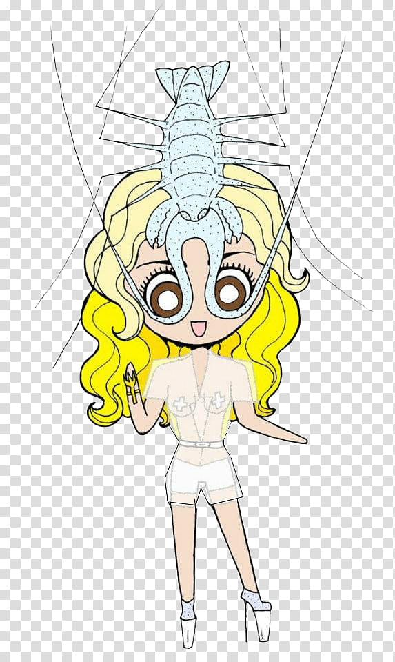 Caricaturas Lady Gaga, girl character wearing dress transparent.