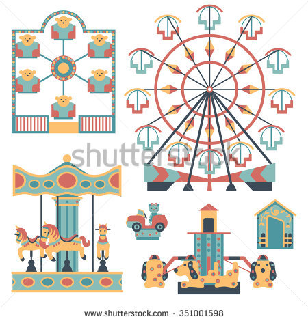 Set Rides Children Carousel Electric Cars Stock Vector 350903825.