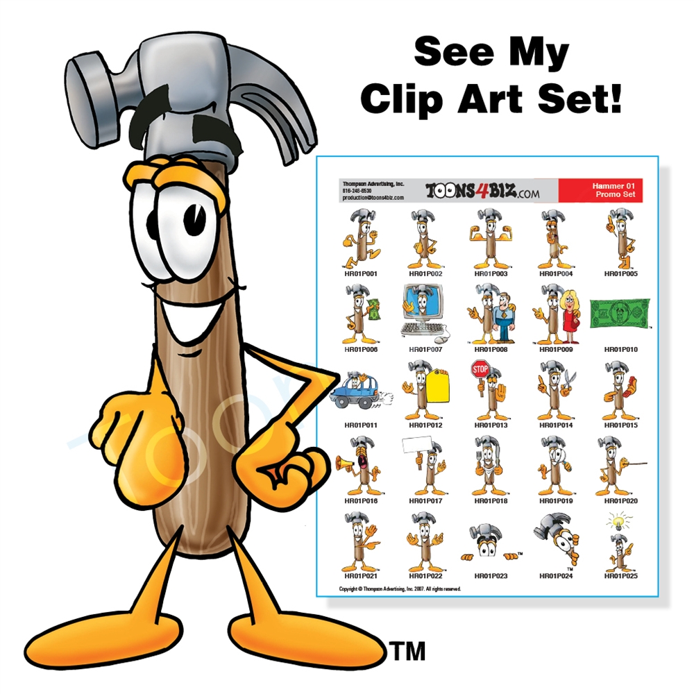 Cartoon Carpenter Hammer Clip Art Set.