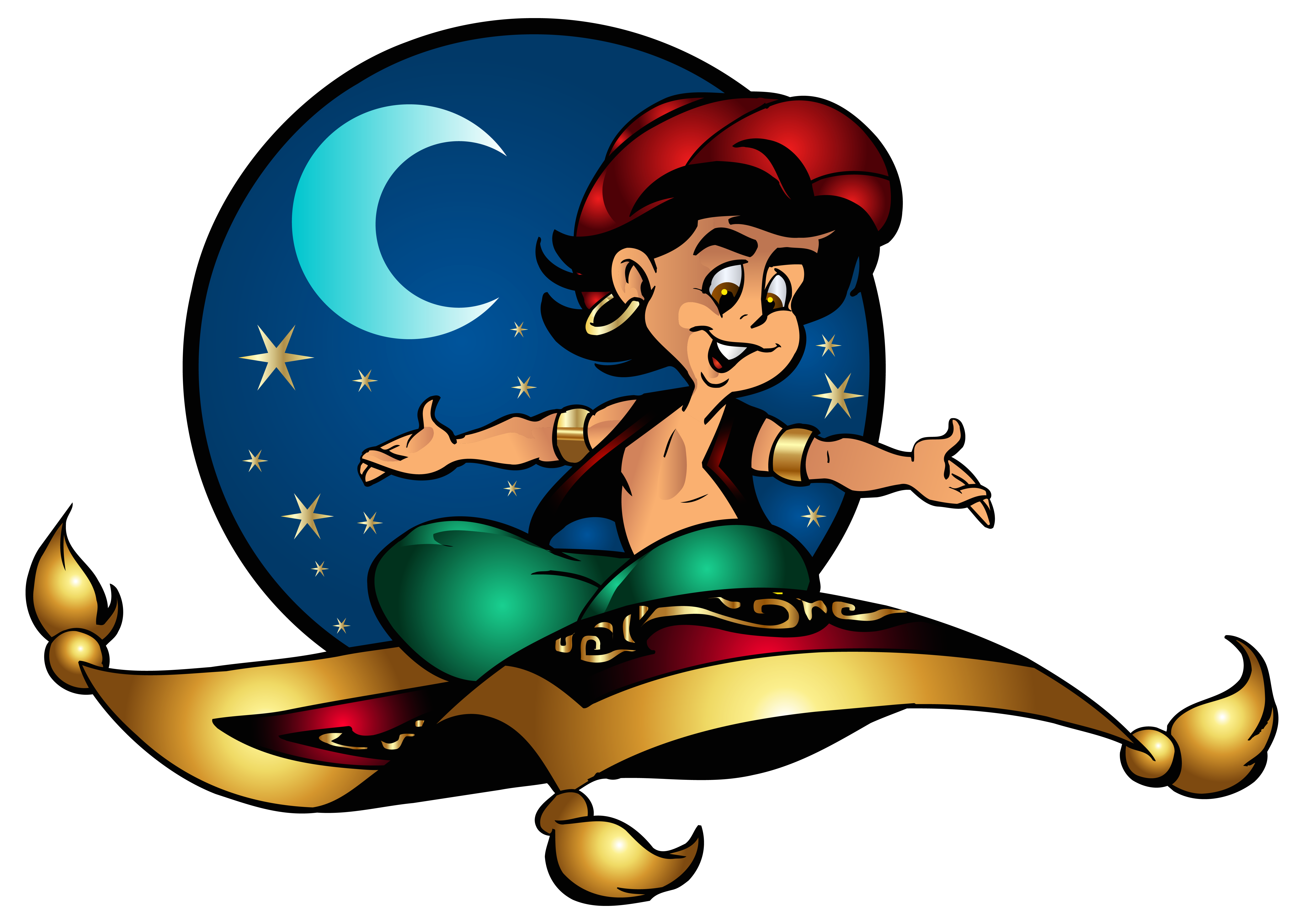 Aladdin and Flying Carpet Cartoon PNG Clip.