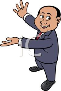 Colorful Cartoon of an Advertising Salesman Gesturing At a.