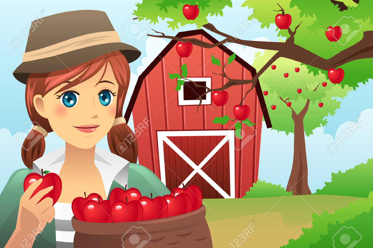 A Vector Illustration Of Woman Carrying A Basket Of Fruit After.