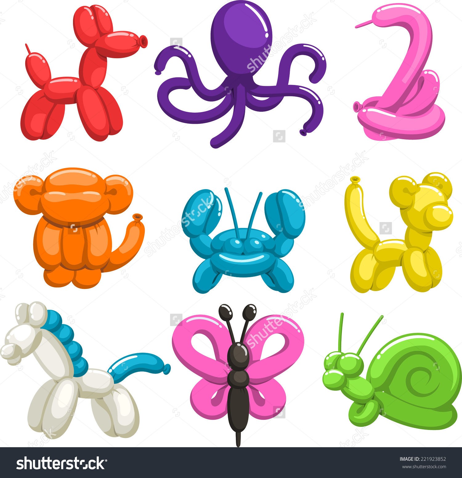 Balloon Animals Vector Illustration Cartoon Set Stock Vector.