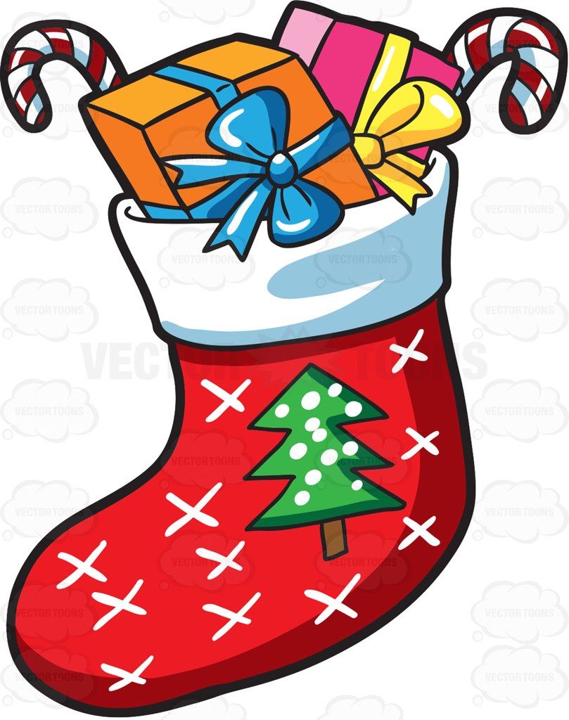 A Christmas sock with presents #cartoon #clipart #vector.