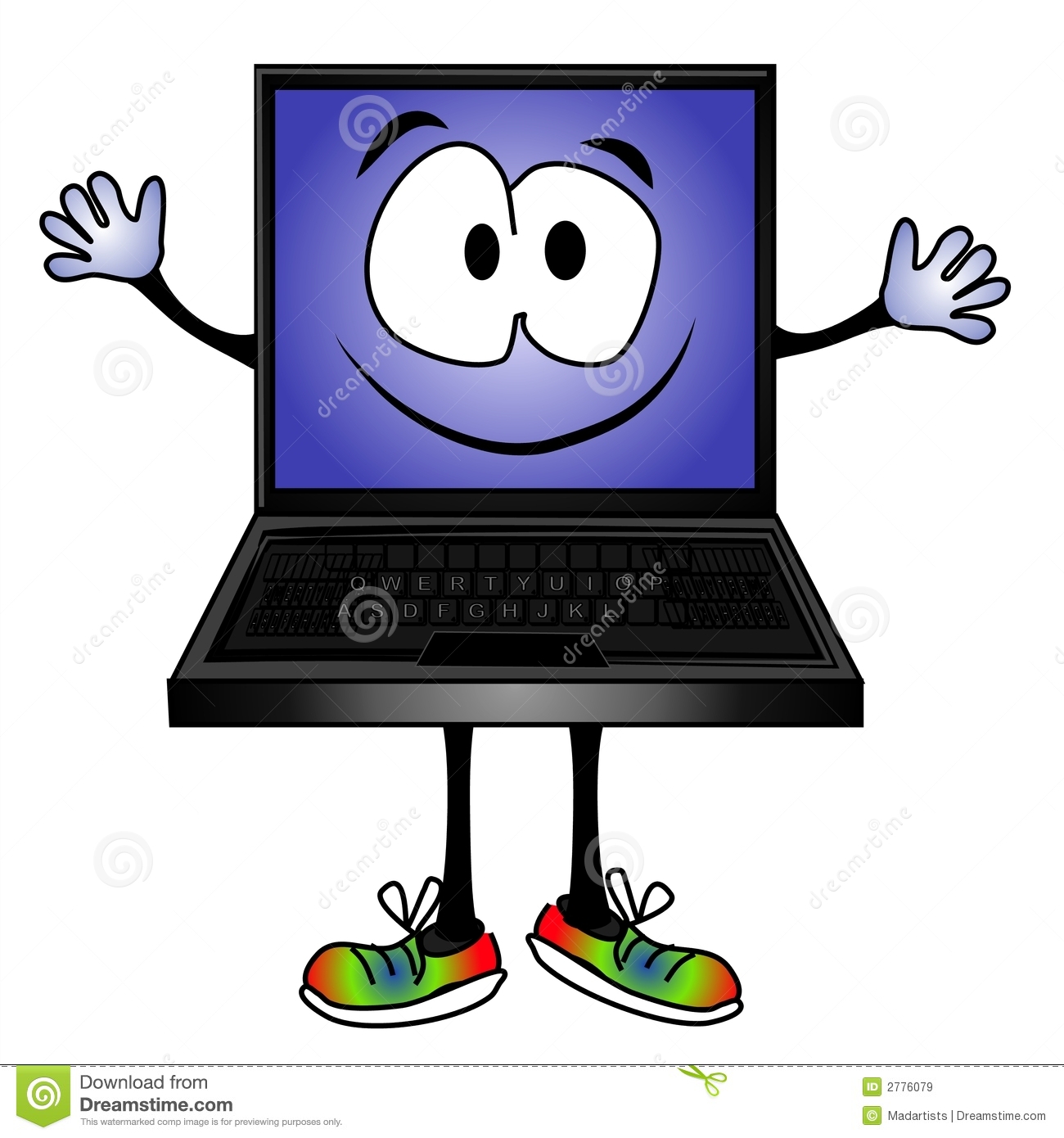 Funny Cartoon Computer Smiling Stock Illustration.