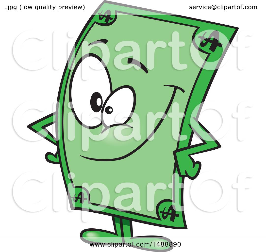 Clipart of a Cartoon Dollar Bill Mascot Character.