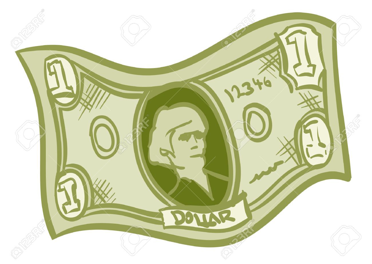 A Fun Cartoon green one dollar bill.