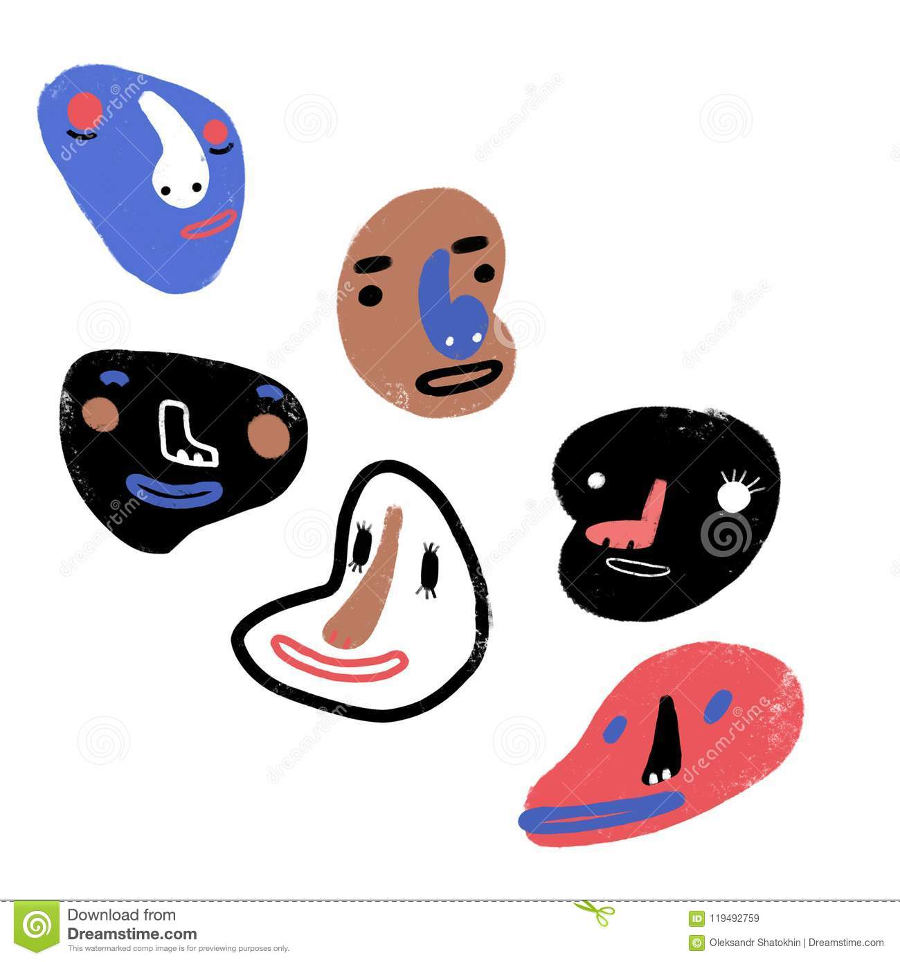 Funny Cartoon Faces. Clip Art Illustration With Simple Gradients.