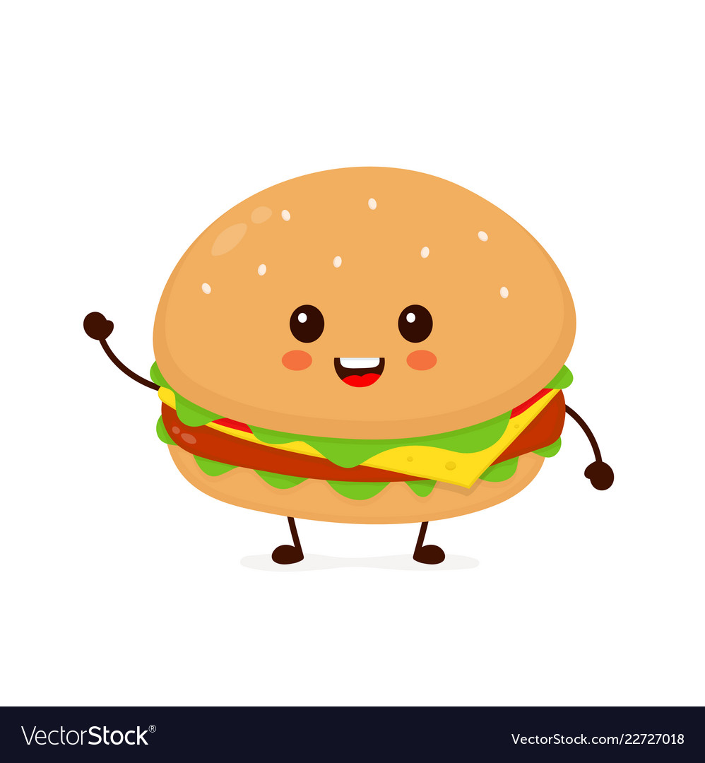 Happy smiling funny cute burger vector image.