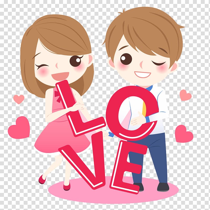Cartoon Love Drawing, Lovely couple, brown haired boy and.