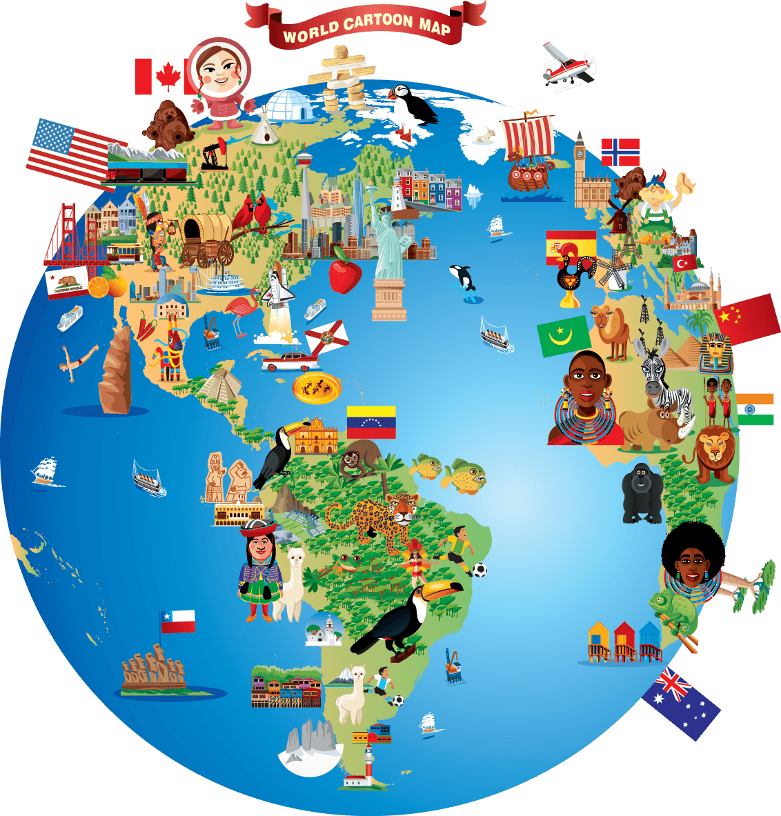 Cartoon Map Of The World : 