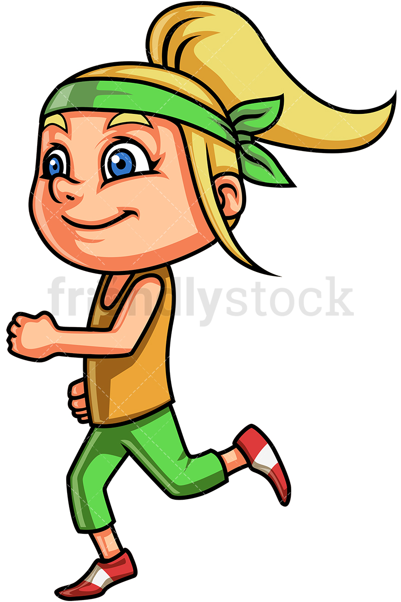 Blonde Little Girl Running Cartoon Clipart Vector.