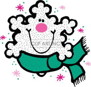 cartoon snowflake wearing a green scarf clipart. Royalty.