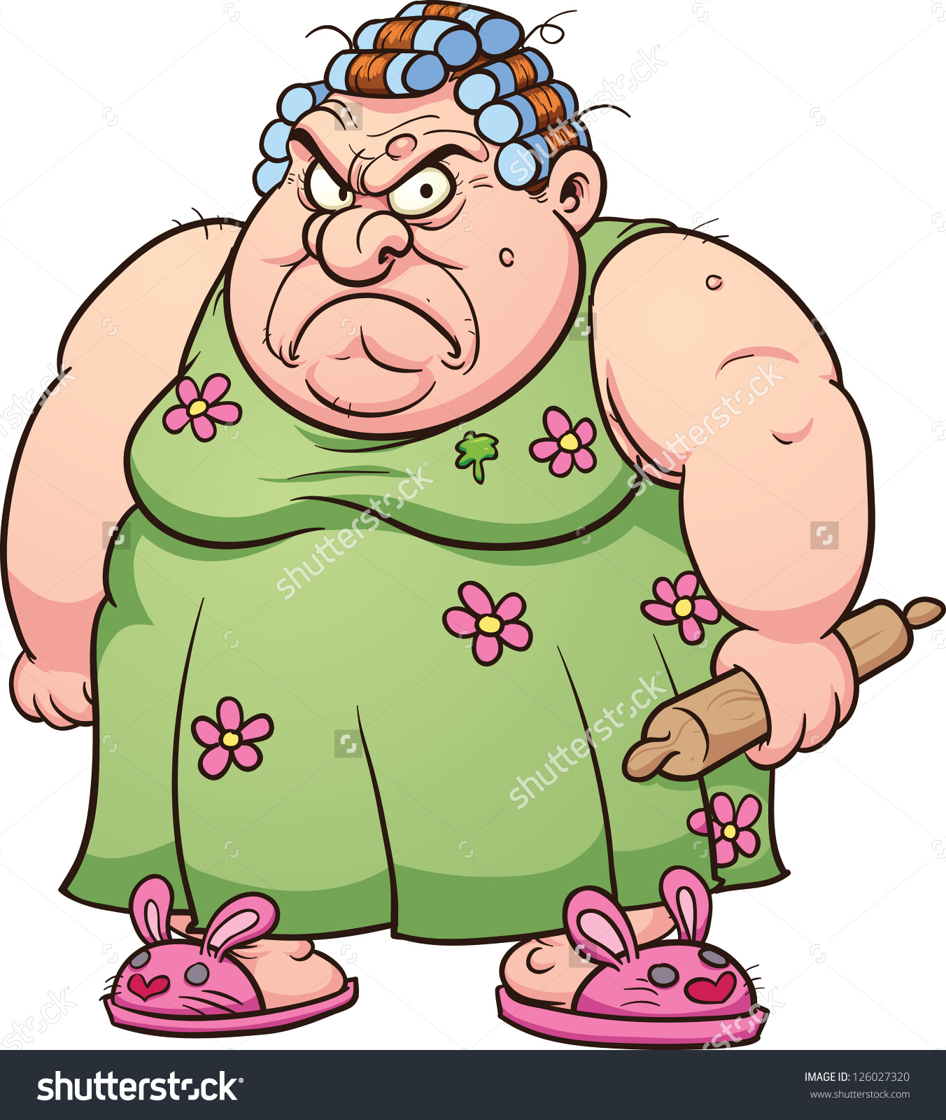 Funny Overweight Smoking Cartoon Woman Clipart.