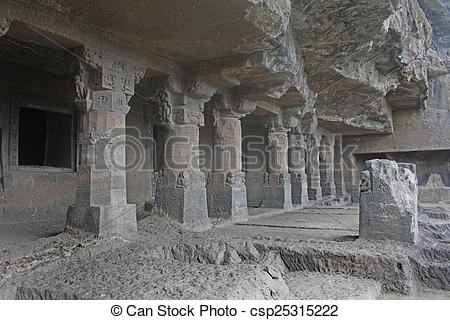 Stock Photo of Carved Pillars at Aurangabad Cave No. 1,.