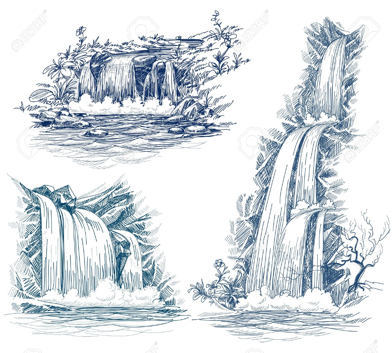 Water falls silhouette clipart.