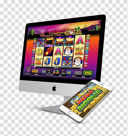 Silver iMac showing game application, Slot machine Casino.