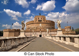 Stock Photography of Ponte Sant\'Angelo bridge and Castel Sant.
