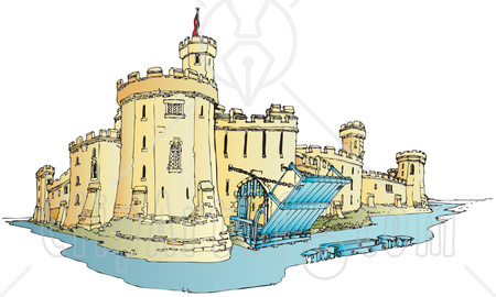 Castle with moat clipart.