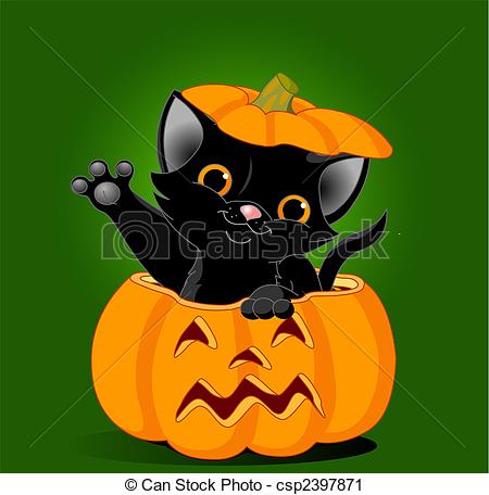 Vector Clip Art of Cat in pumpkin.