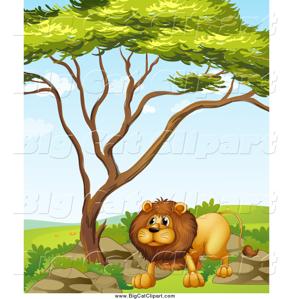 Cat under the tree clipart.