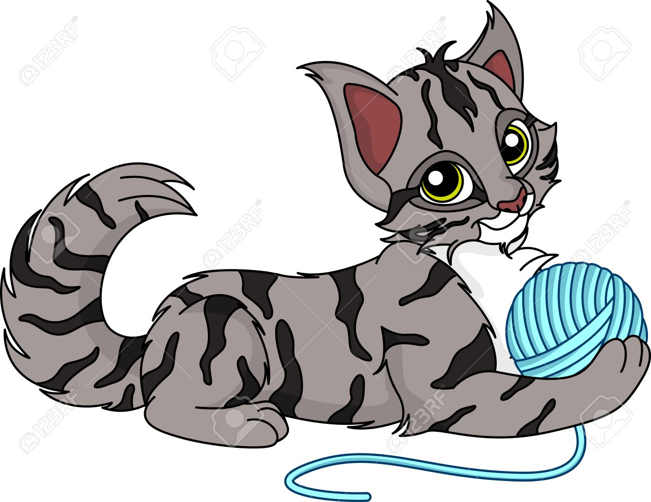 Kitten Playing With Yarn Clipart.