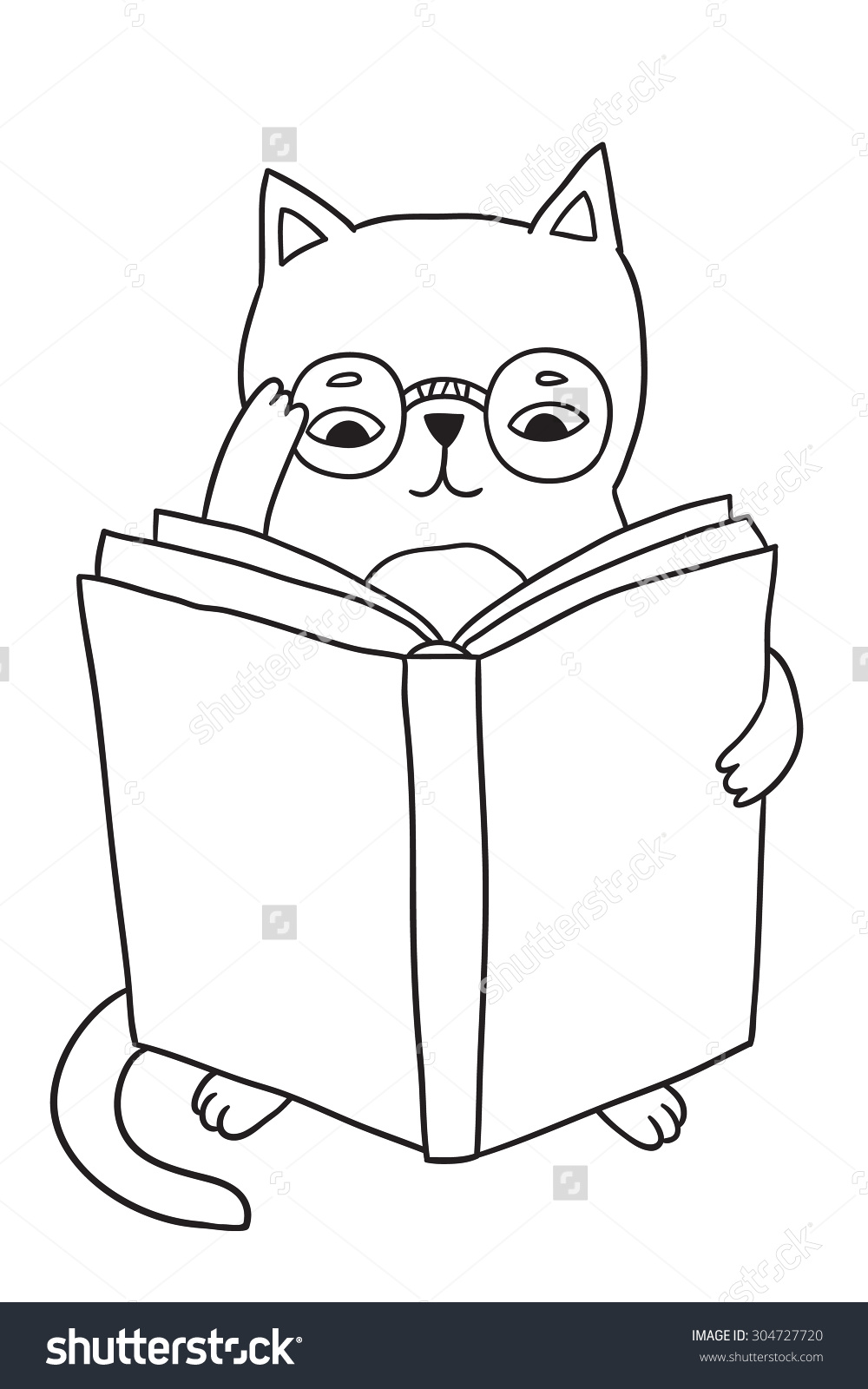 Cute Doodle Kitty Cat Reading Book Stock Vector 304727720.