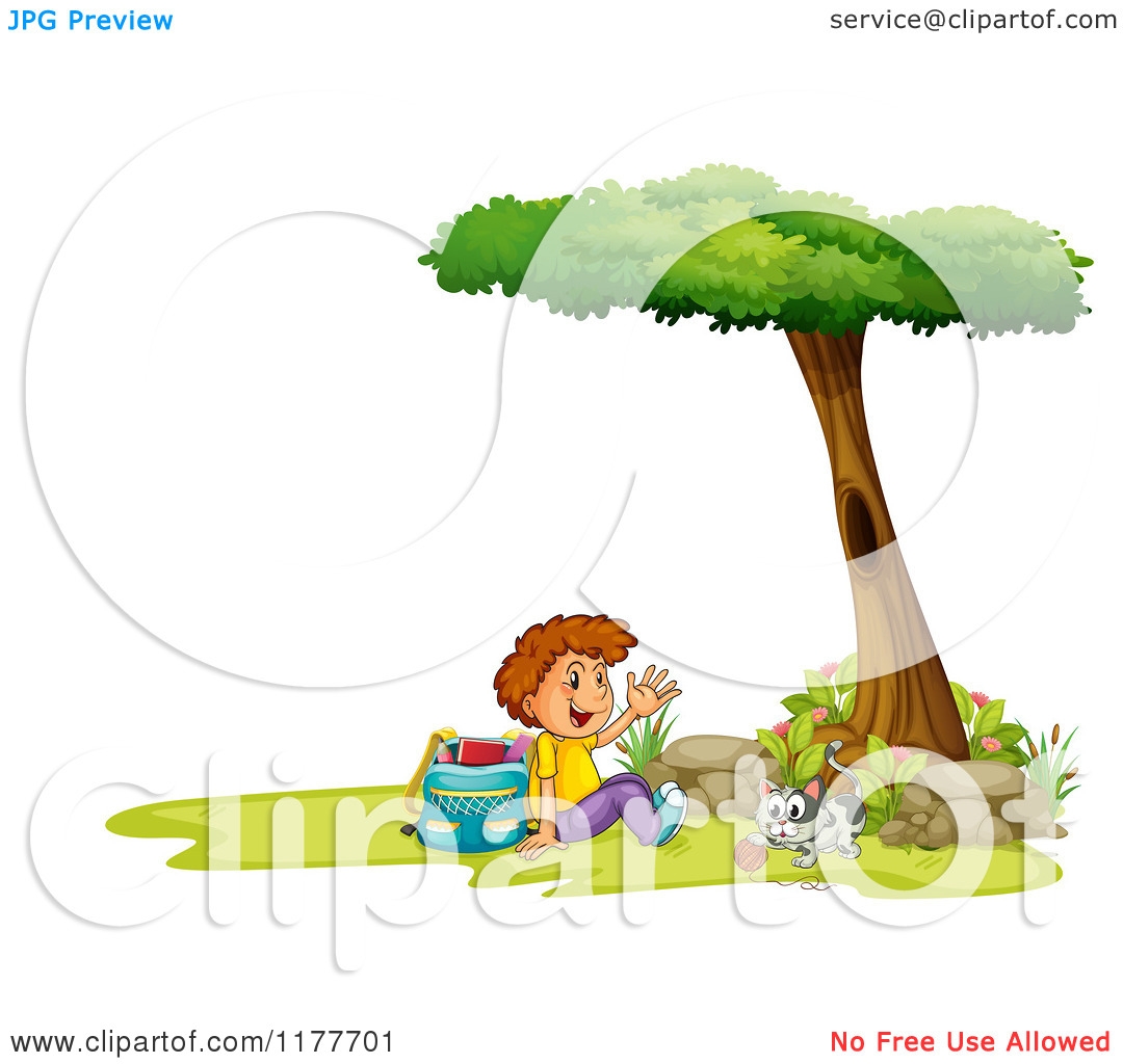 Cat Under The Tree Clipart.