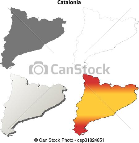 Clipart Vector of Catalonia blank detailed outline map set.