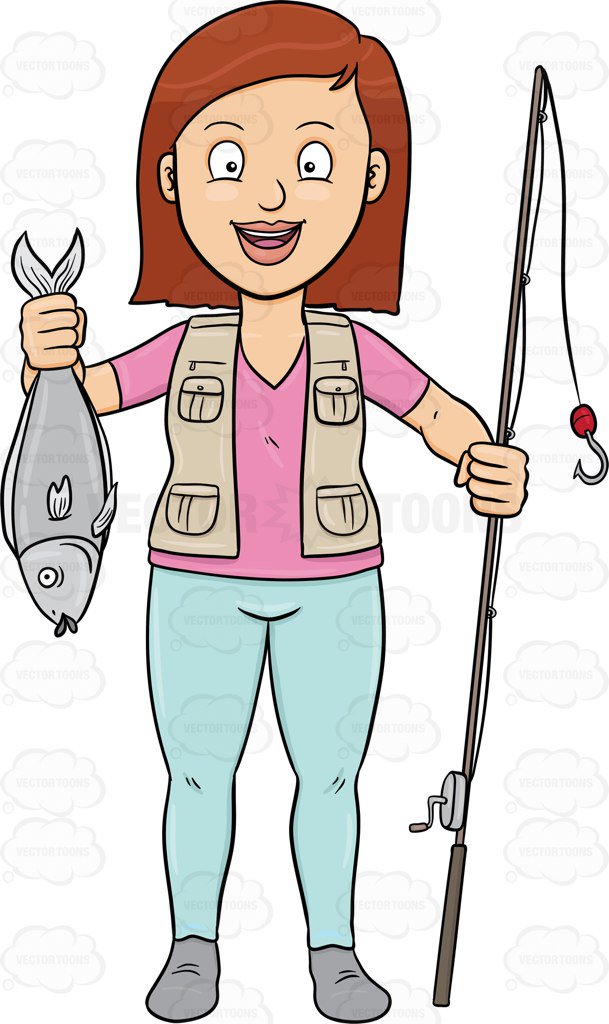Woman Fishing Clipart.