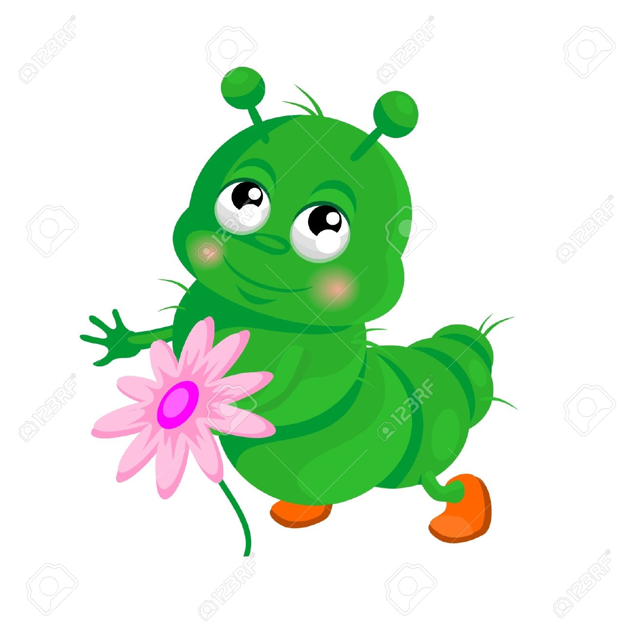 Happy Caterpillar With A Flower Royalty Free Cliparts, Vectors.