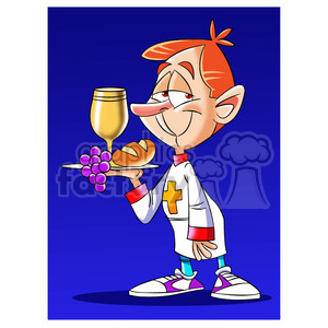 catholic priest with bread and wine clipart. Royalty.