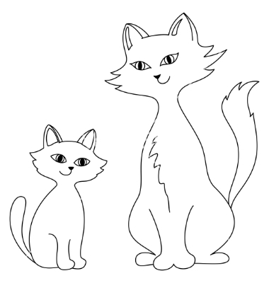 Cat And Kitten Clipart Black And White.