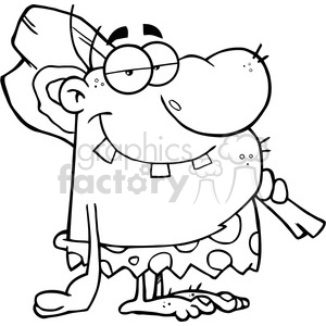 6805 Royalty Free Clip Art Black and White Caveman Cartoon Character With  Club clipart. Royalty.