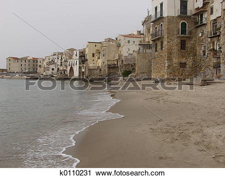 Stock Photography of Cefalu beach, Sicily k0110231.