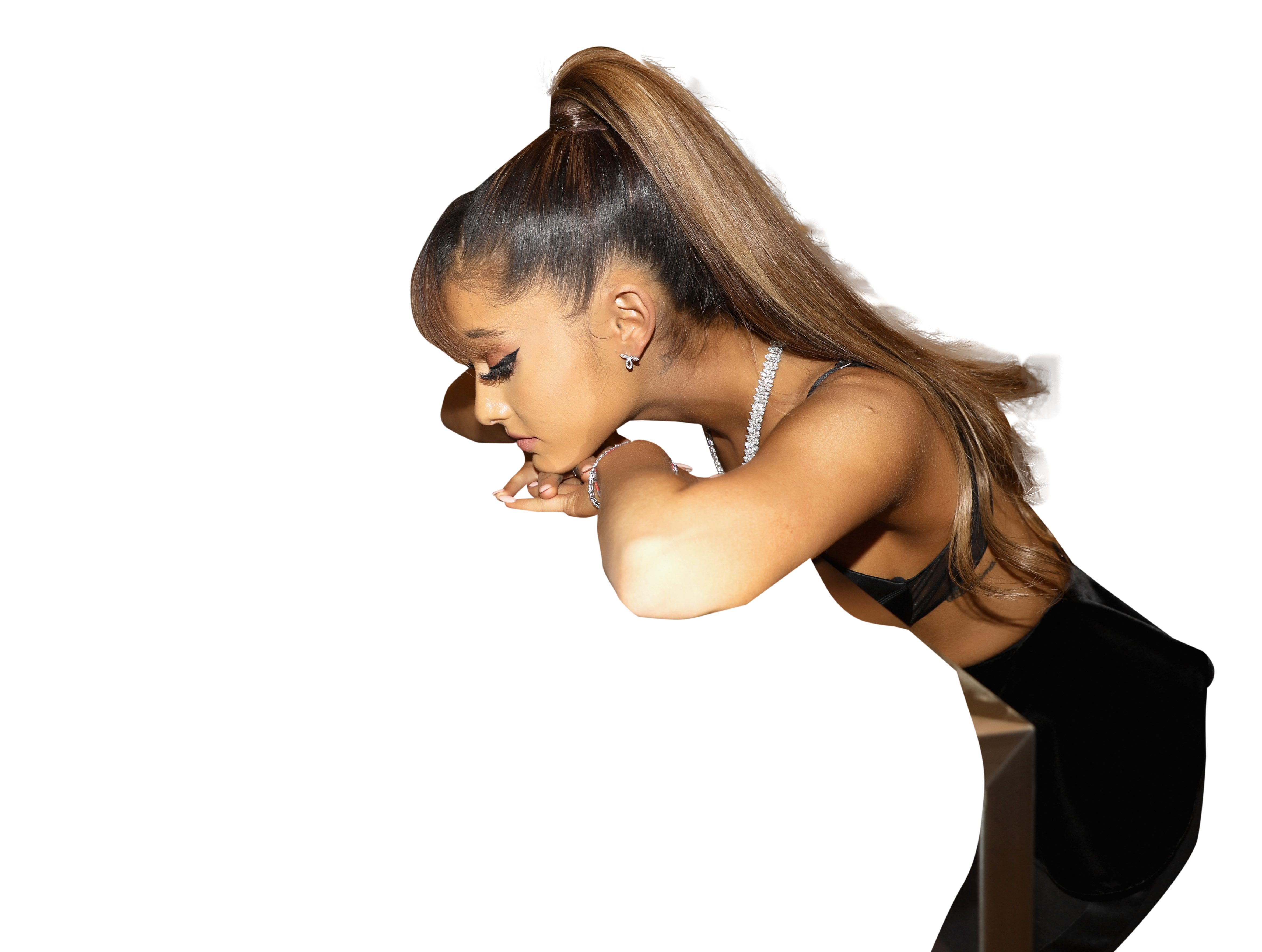 Ariana Grande in hot black bikini and leggings PNG Image.