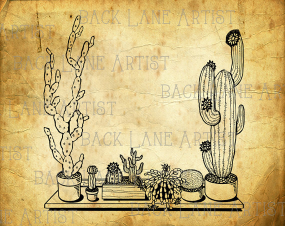 Cactus Cacti Cereus Clipart Lineart Illustration by BackLaneArtist.