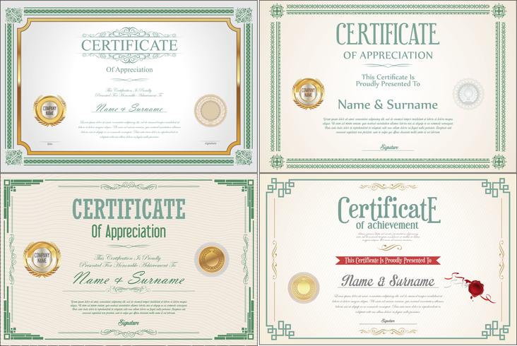 Set of Achievement certificate design with seals.