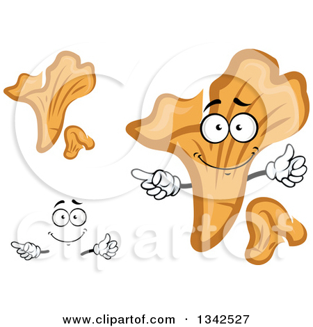 Clipart of a Cartoon Face, Hands and Chanterelle Mushrooms.
