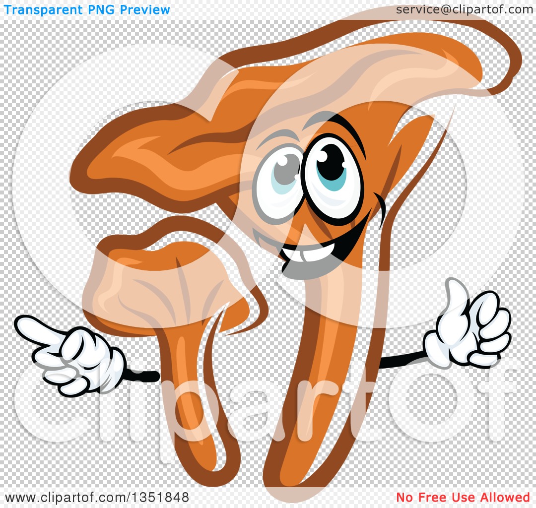 Clipart of a Cartoon Chanterelle Mushrooms Character Pointing.