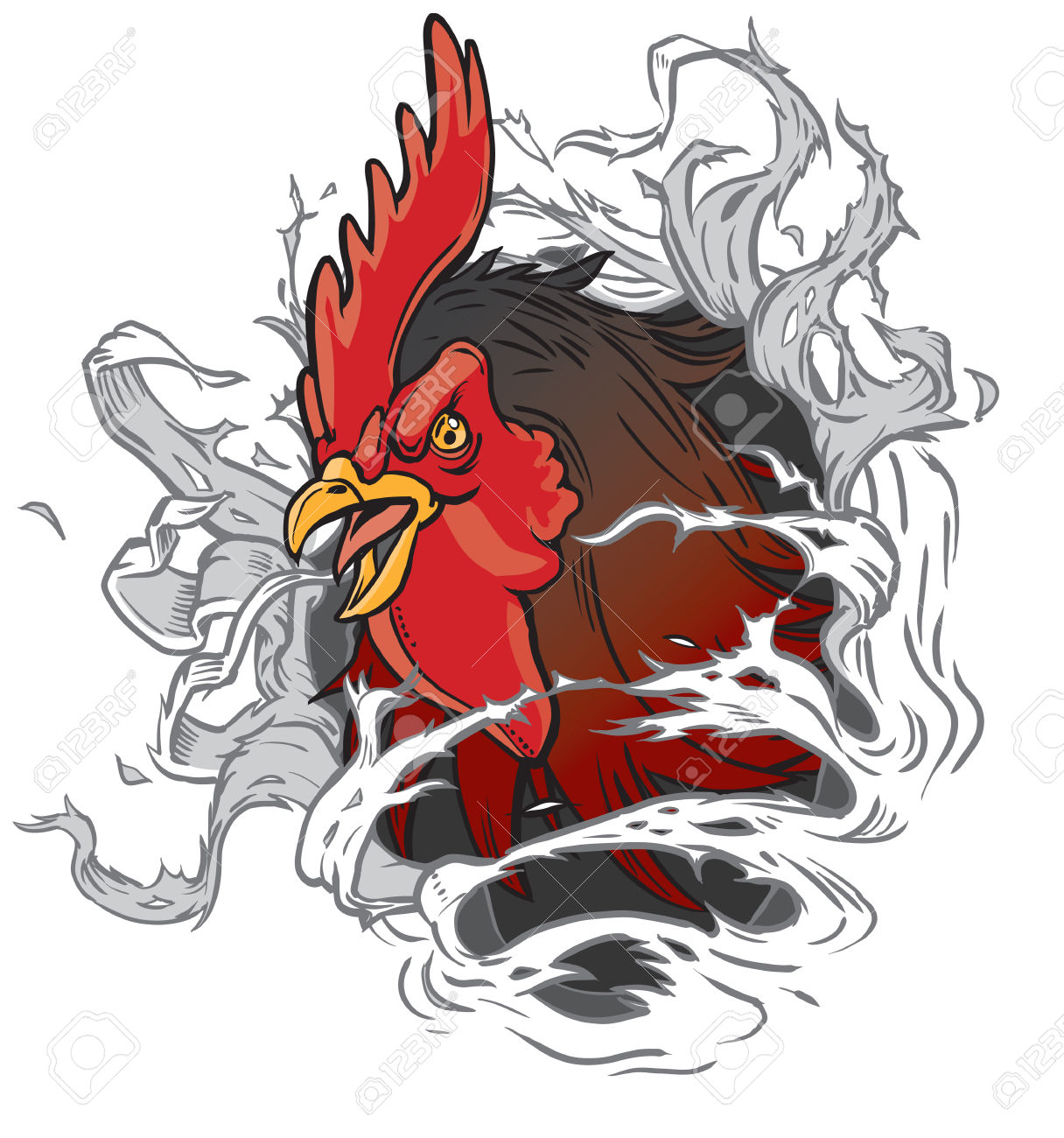 Vector Cartoon Clip Art Illustration Of A Realistic Rooster Or.