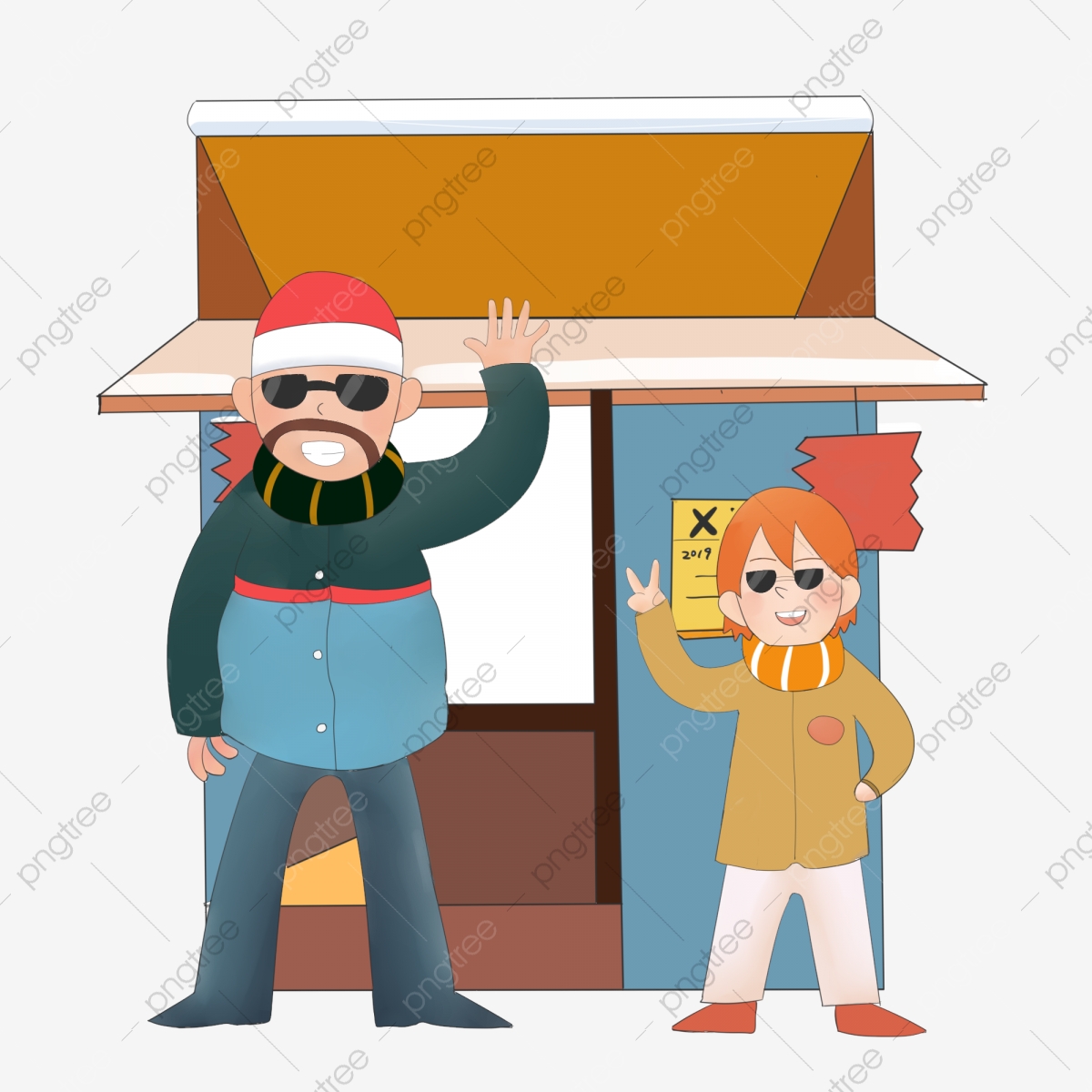 Winter Travel Character Illustration Yellow House Building Little.