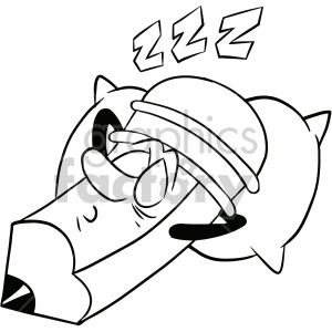 black and white tired sleeping pencil cartoon character clipart.  Royalty.