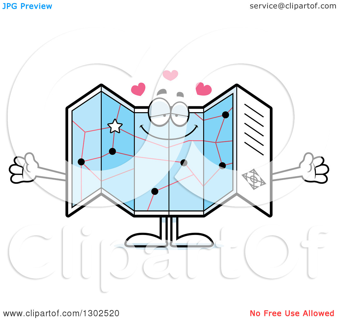 Clipart of a Cartoon Loving Road Map Atlas Character with Open.