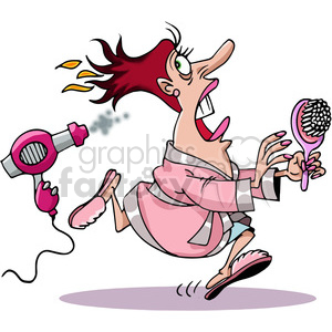 lady getting chased by her hair dryer clipart. Royalty.