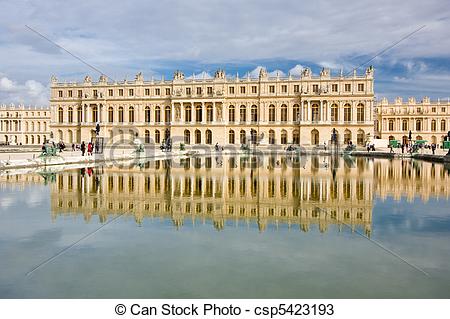 Stock Photos of Chateau de Versailles reflected in water on a.