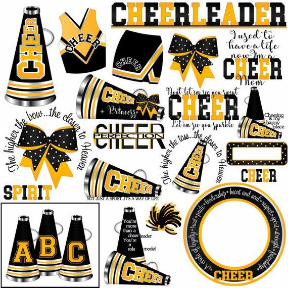 Cheer clipart, MORE COLORS, 50+ graphics, black yellow gold.
